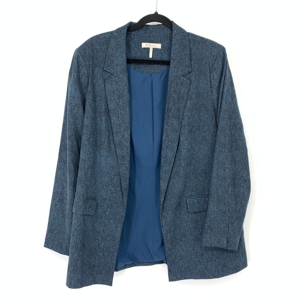 BCBGeneration Open Front Blazer Jacket Womens Size Large Denim Look Blue Black